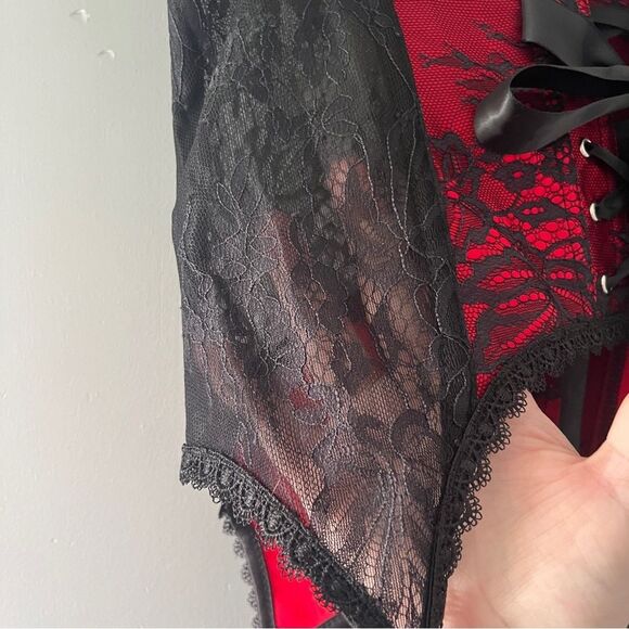 NEW Adore Me Red & Black Lace Corset Size XL Boned - Picture 5 of 11
